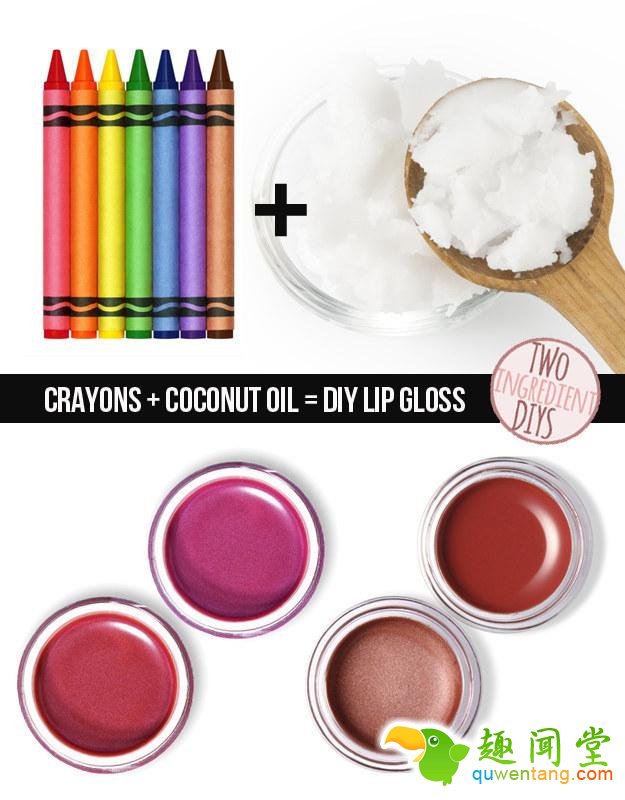 厌倦了你的唇彩颜色吗？用蜡笔做你自己喜欢的颜色。用蜡笔加上椰子油就是亮闪闪的自制唇彩啦 - 新技能get√,生活小常识,健康小常识,生活小窍门,生活小妙招
