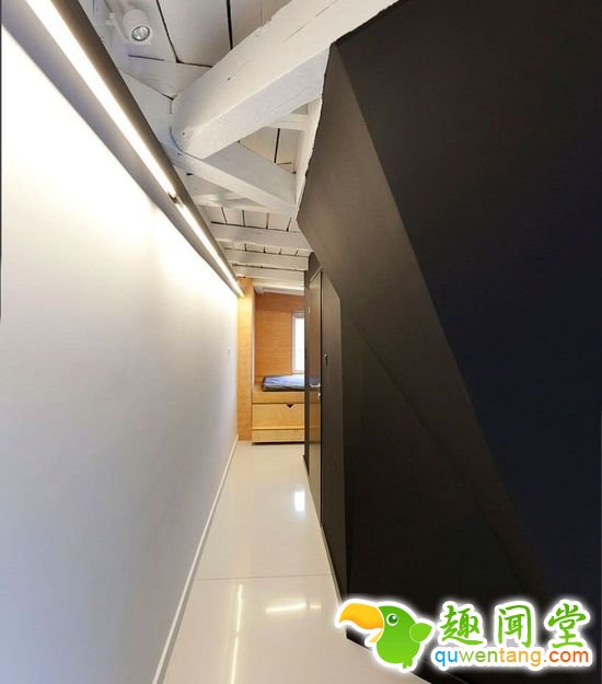 长灯管贯穿公寓；自然光和人工照明，再加上大面积的白色，这里很亮堂