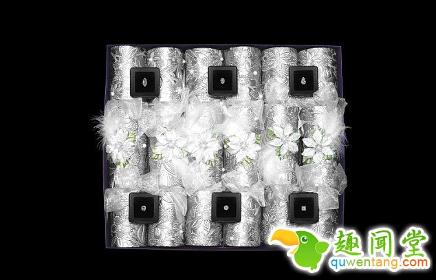 　　另外，与普通圣诞饼干不同的是，这组饼干内不含笑话，帽子或者口哨，但是这些华丽的钻石足以使赴宴的宾客心里乐滋滋。想象回家时，你不是戴着一顶纸质王冠回去，而是手捧耀眼的钻石，即使你拿到的是最便宜的那颗，价值也要10万元。