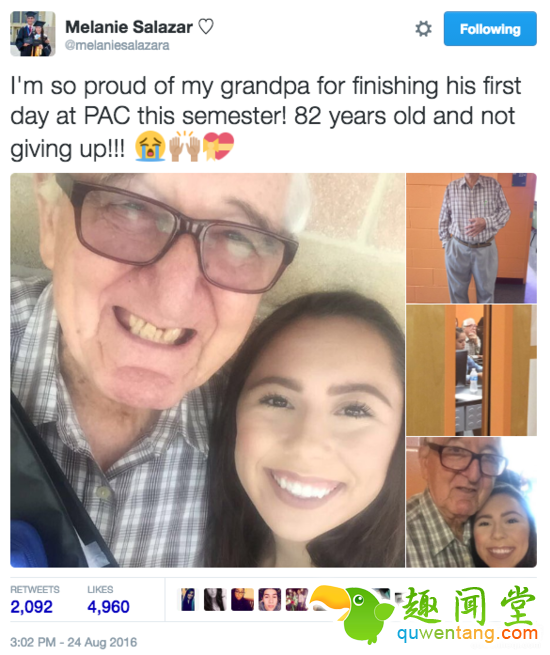 18岁少女和82岁爷爷一起上大学，成为学长学妹